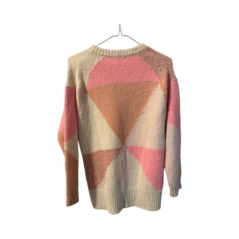 J. Crew Geometric Crew Neck Knit Sweater in Cream, Pink, and Tan Size Small - Picture 2 of 7